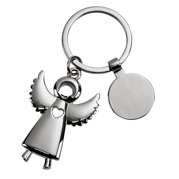 Standing Angel Keychain with Engraving Tag, 3.5
