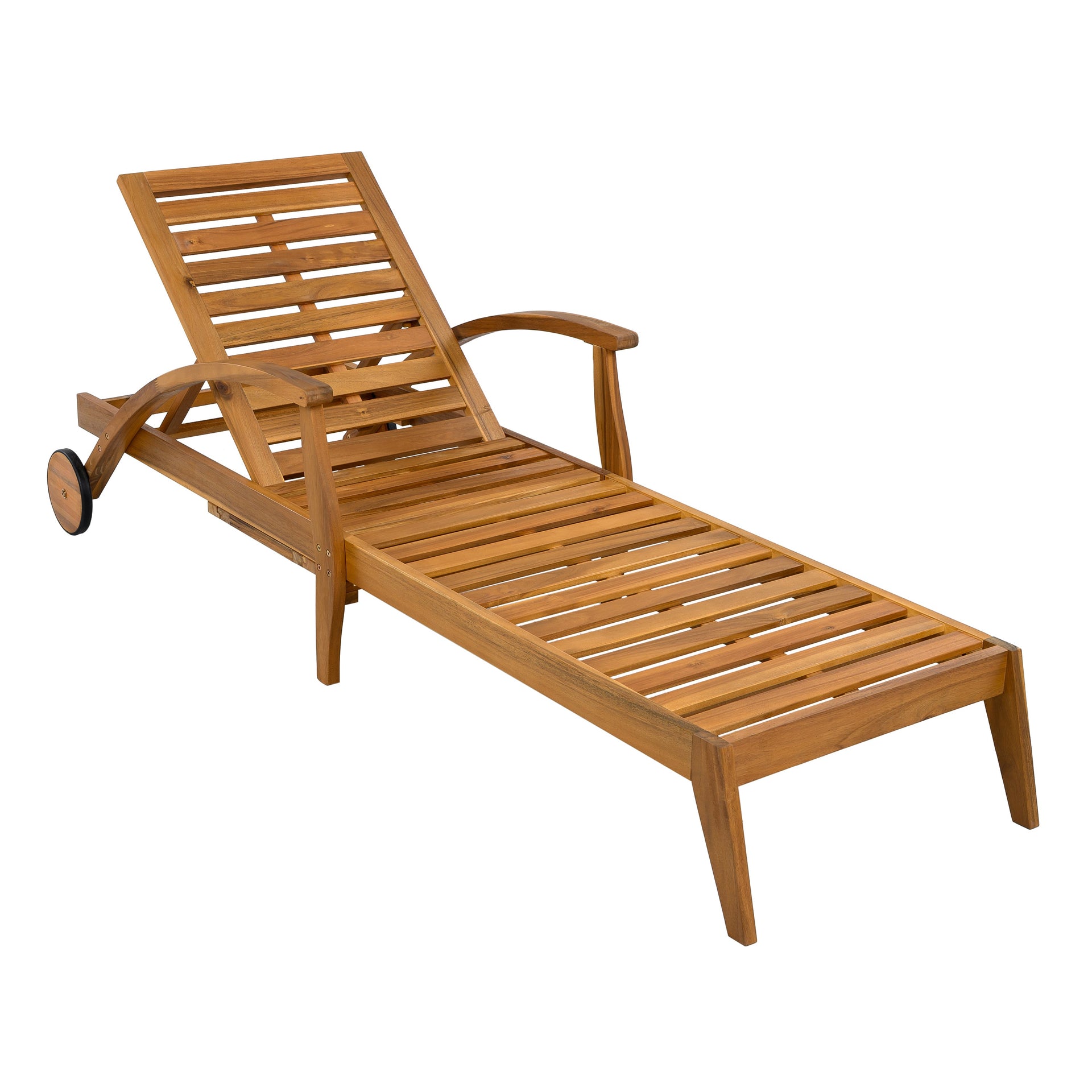 Versatile Chaise Lounge with Wheels - Acacia Wood Recliner for Patio, Cream Cushion, Adjustable Backrest