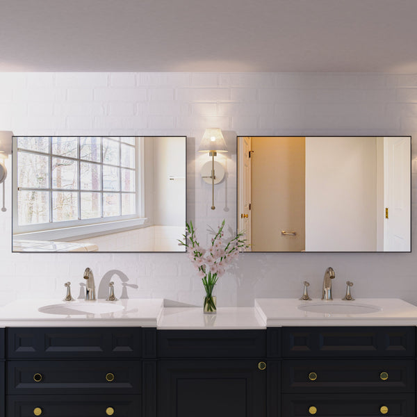 36x24 inch modern black bathroom mirror with aluminum frame decorative wall mirror suitable for living room, bedroom