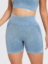 Washed High Waist Active Shorts - Light Blue / XL