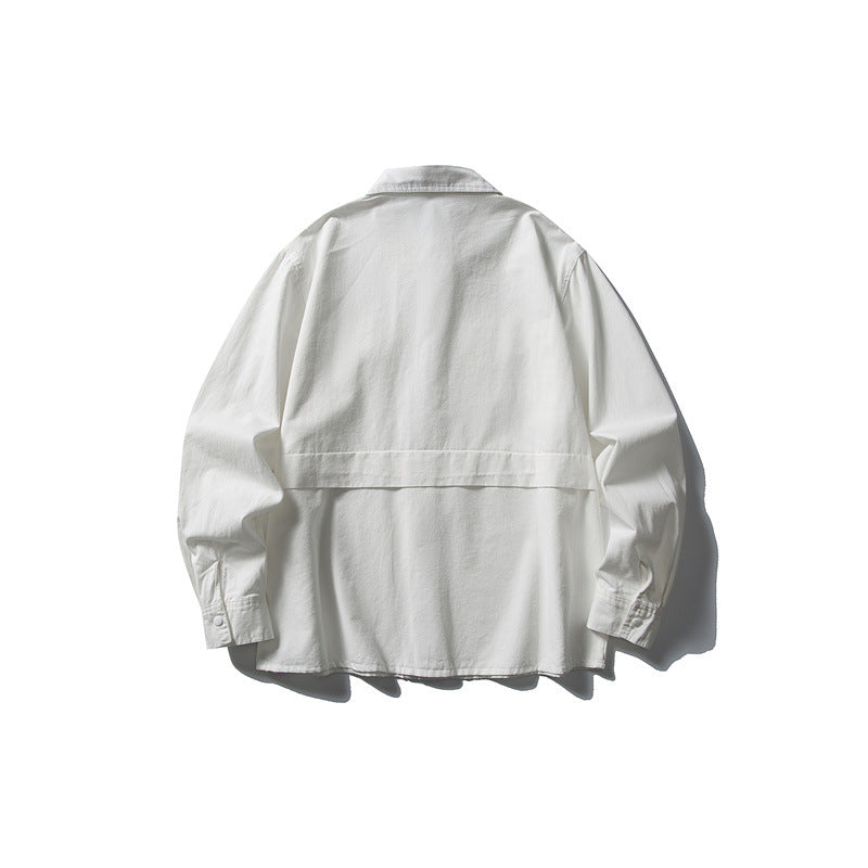 Splicing workwear long sleeved shirt men's loose casual shirt