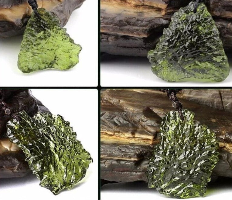1Pcs Natural Czech meteorite pendant rough green meteorite jewelry necklace fine crystal gravel