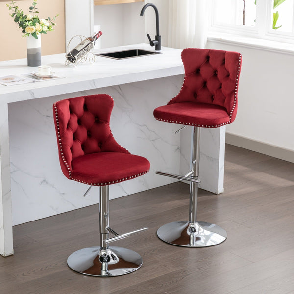 Modern Velvet Swivel Barstools with Adjustable Seat Height and Chrome Base
