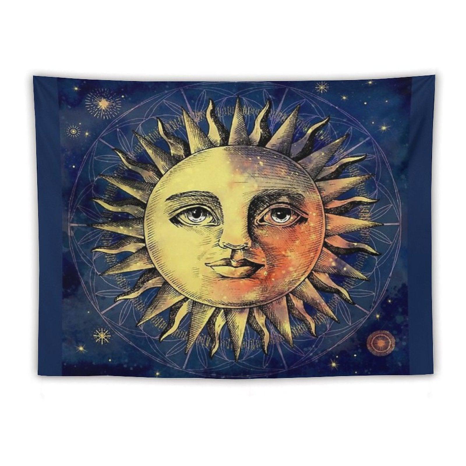 Celestial Antique Sun And Sky Watercolor Batik Tapestry