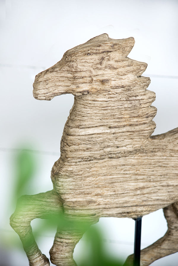 Antique Horse Statue on Stand — Defiance Spirited Horse Accent Sculpture