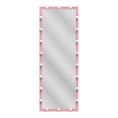 62.6-inch x 23.3-inch pink Hollywood illuminated full body vanity mirror with 3 color modesstanding floor mirror touch control