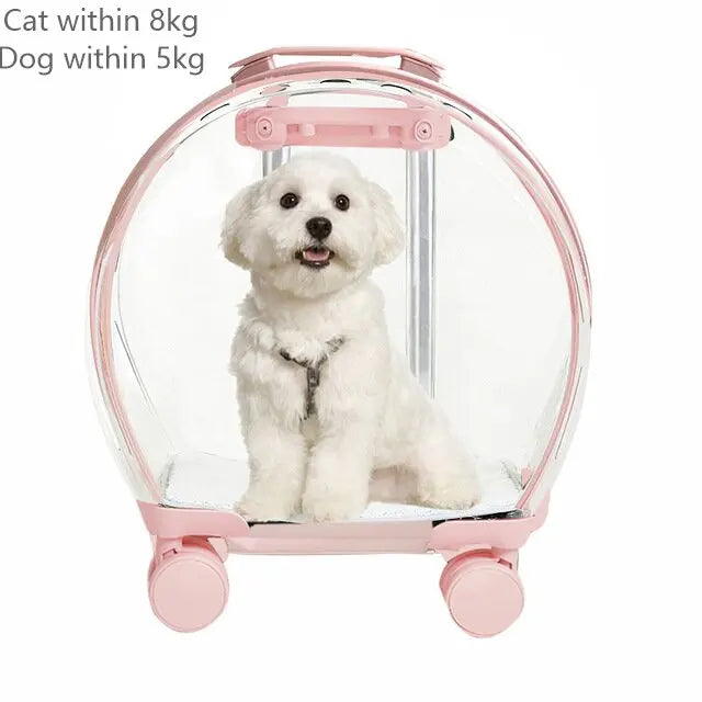 Rolling Pet Travel Trolley with Wheel, Transparent Capsule, Pink, Green, Puppies, Dogs, Cat Carriers Bag, 5-20Kg