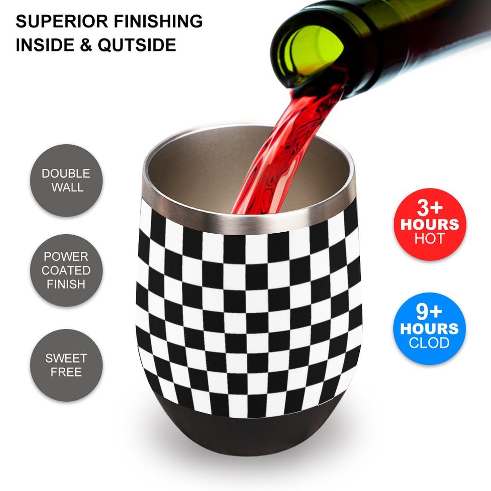 Black and White Wine Tumbler with Lid