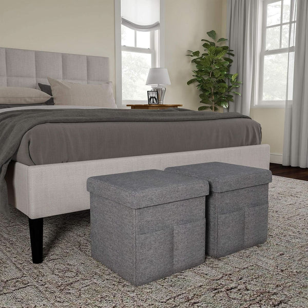 Gray 15 Inch Collapsible Storage Ottomans Compartments