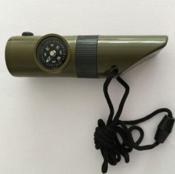 Camping Survival Whistle With Compass Thermometer Flashlight Magnifier