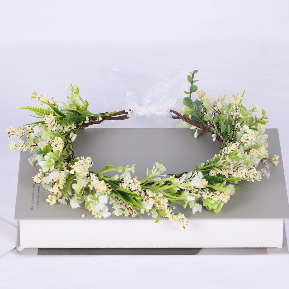 Flower garland headpiece simulation full sky star small floral ribbon lavender hair accessory studio Hanfu headband