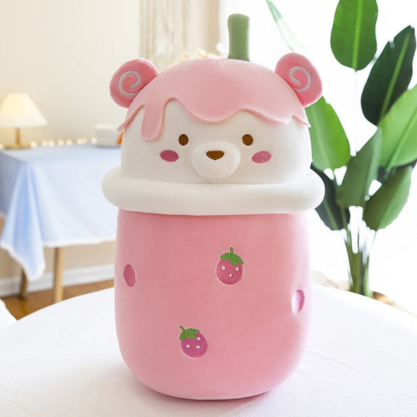 25-40cm Cute Cartoon Teddy Bear Bubble Tea Cup Shaped Pillow Plush Toys Real-life Stuffed Soft Back Cushion Funny Boba Food