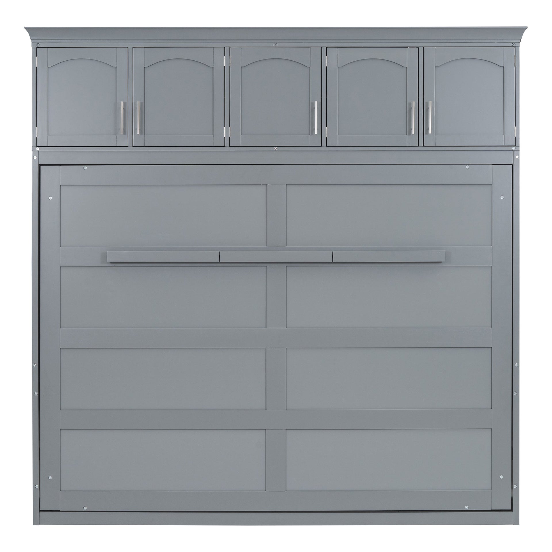 Full Size Murphy Bed Wall Bed with Top Cabinets,Gray