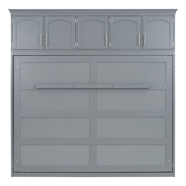 Full Size Murphy Bed Wall Bed with Top Cabinets,Gray