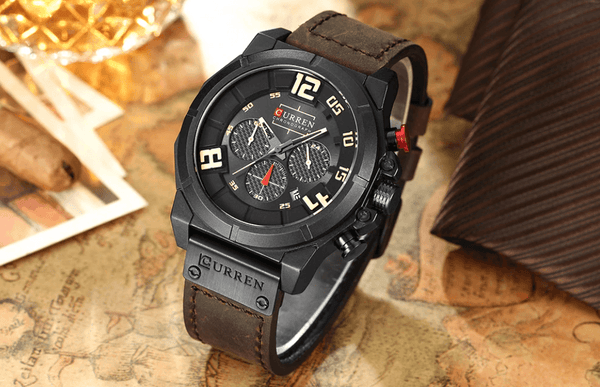 Men's Sport Waterproof Watch With Chronometers Large Numbers And Fluorescent Hands Perfect Gift For Your Man