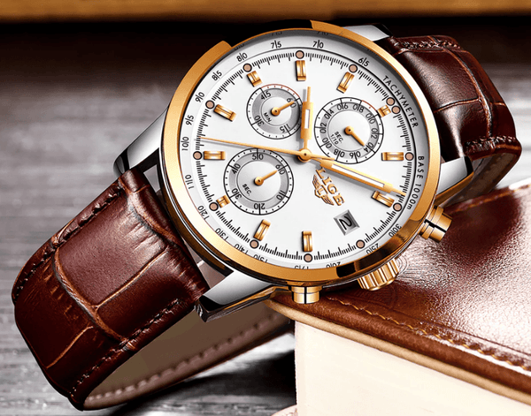 Men's  Waterproof Watch With Chronometers Date Display And Fluorescent Pointers Excellent Look Perfect Gift