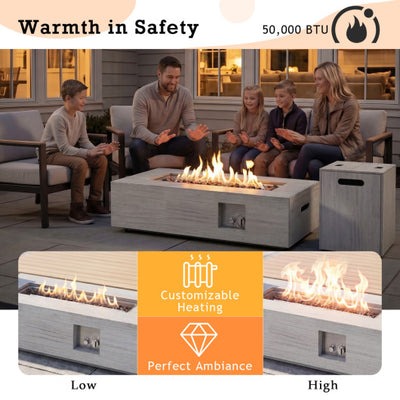 42 Inch 50 000 BTU Outdoor Rectangular Fire Table with Tank Holder