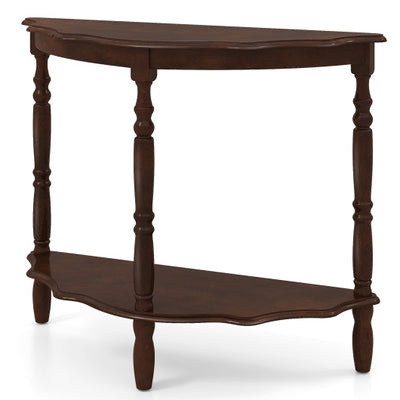 42 Inch Half Moon Console Table with Shelf and Rubber Wood Legs-Espresso