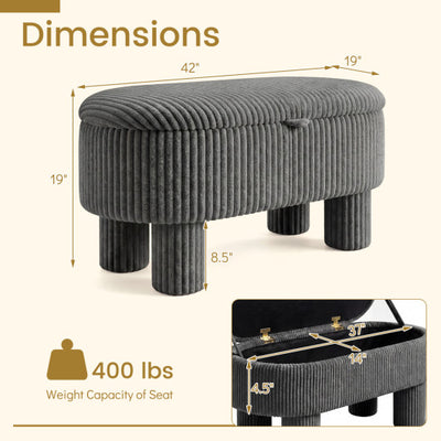 42 Inch Storage Ottoman Bench Corduroy Fabric Upholstered Foot Stool-Gray