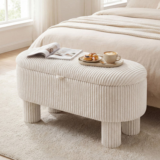 42 Inch Storage Ottoman Bench Corduroy Fabric Upholstered Foot Stool-Beige
