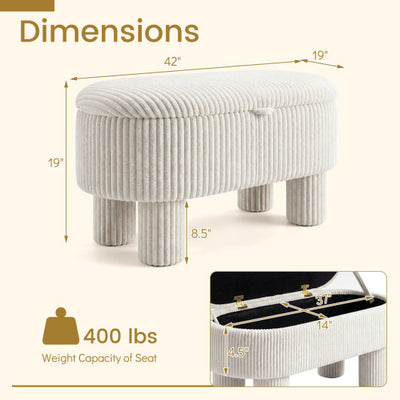 42 Inch Storage Ottoman Bench Corduroy Fabric Upholstered Foot Stool-Beige