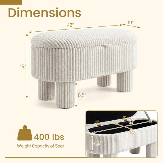 42 Inch Storage Ottoman Bench Corduroy Fabric Upholstered Foot Stool-Beige