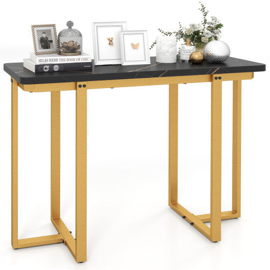 42 Inches Modern Faux Marble Entryway Table with Geometric Metal Frame-Black