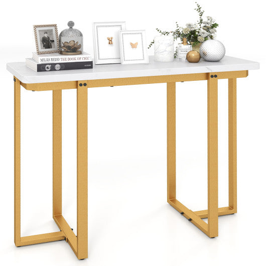 42 Inches Modern Faux Marble Entryway Table with Geometric Metal Frame-White