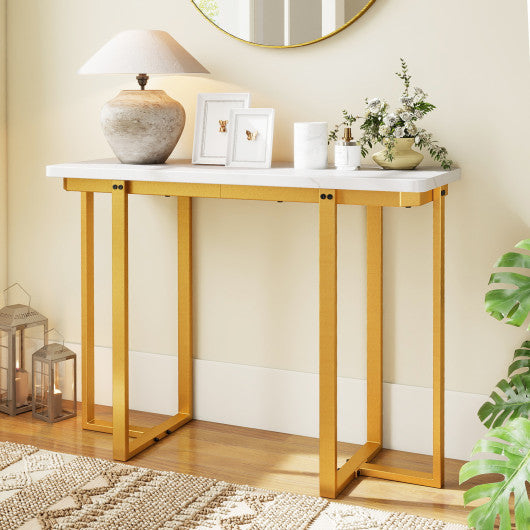 42 Inches Modern Faux Marble Entryway Table with Geometric Metal Frame-White