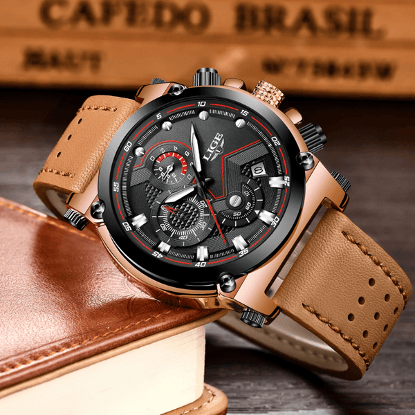 Men's Waterproof Modern Watch With Leather Belts, Stainless Steel Case Excellent Look Perfect Gift