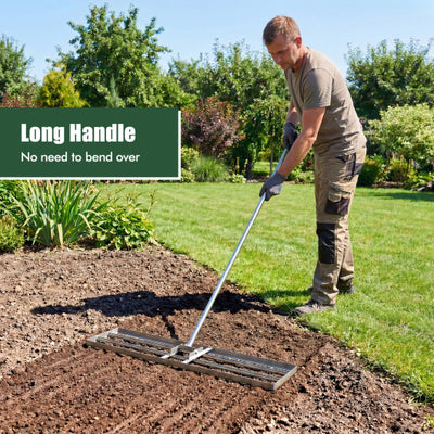 42 x 10 Inch Lawn Leveling Rake with Ergonomic Handle-Silver
