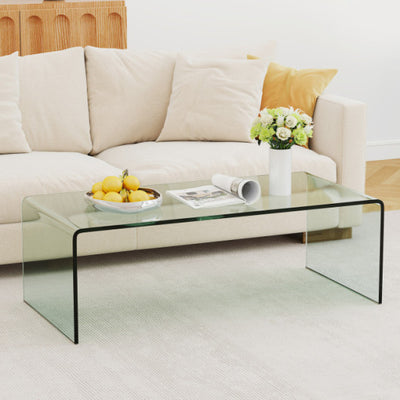 42 x 19.7 Inch Clear Tempered Glass Coffee Table with Rounded Edges-Transparent