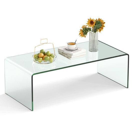 42 x 19.7 Inch Clear Tempered Glass Coffee Table with Rounded Edges-Transparent