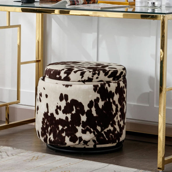 Rotating Brown Storage Ottoman With Hidden Compartment