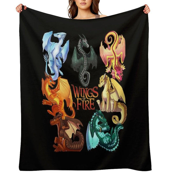 Wings of Fire - Jade Winglet Dragonets Moonwatcher, Winter, Qibli, Peril, Turtle, Umber, Kinkajou Throw Blanket