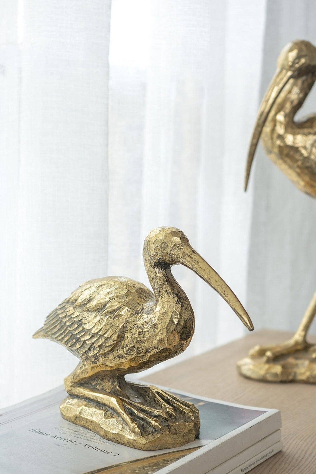 Antique Gold Kneeling Crane Figurine