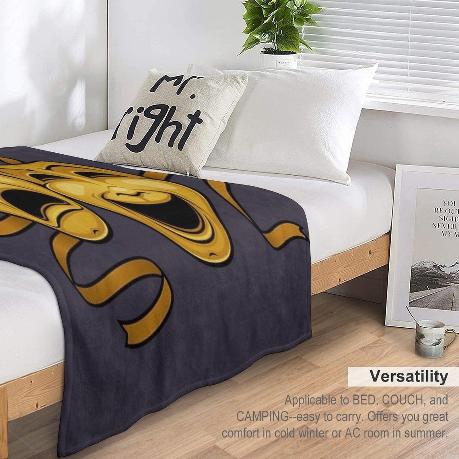 Gold Comedy And Tragedy Theater Masks Throw Blanket