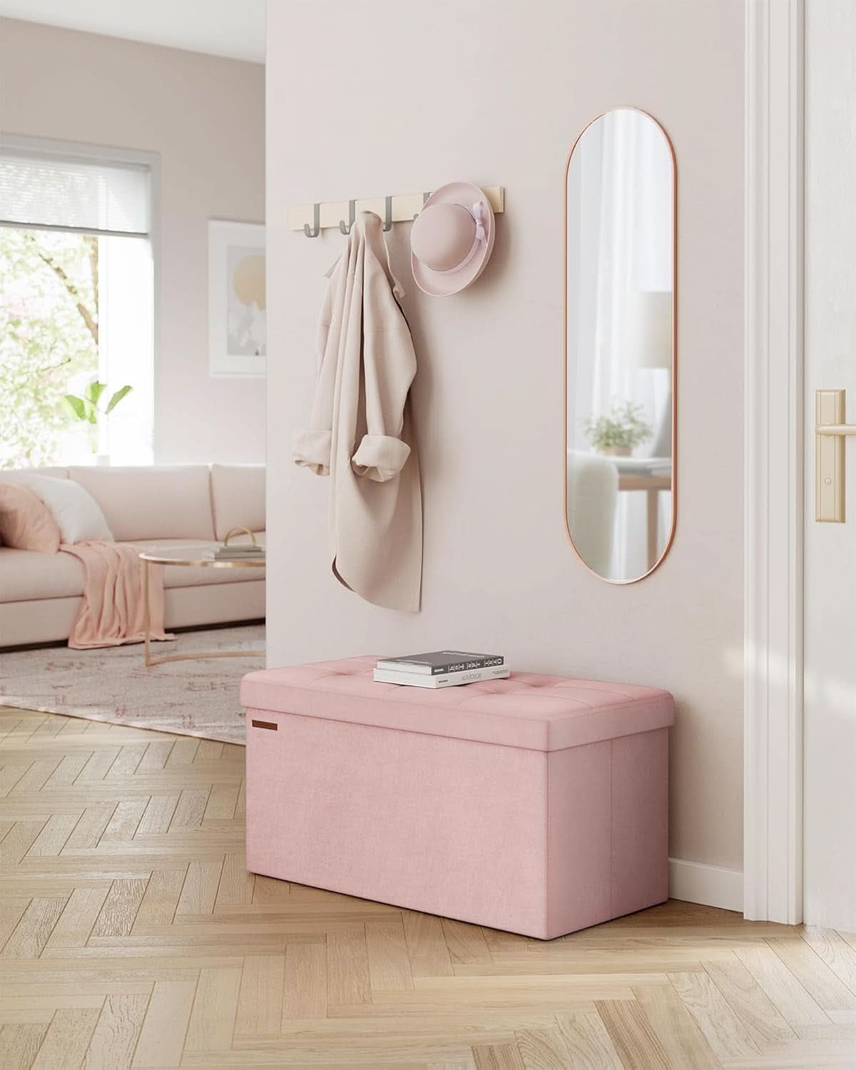 Jelly Pink Foldable Storage Ottoman Bench 15x30x15