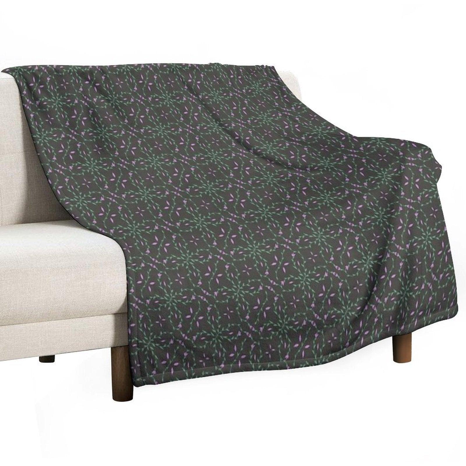 Bloom Vine in Purple And Black Throw Blanket