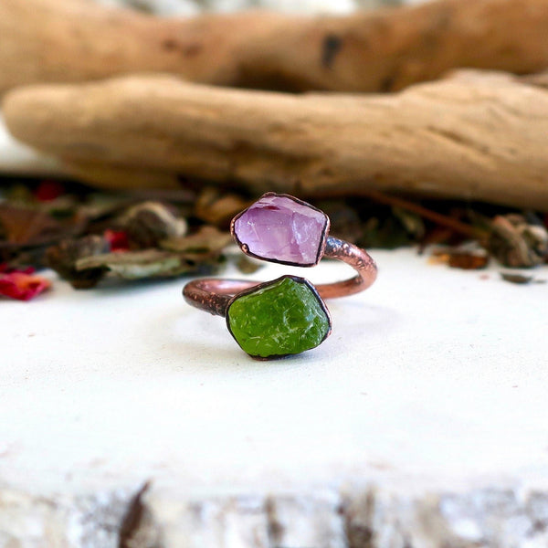 Copper Peridot Amethyst Twist Ring – Renewed Spirit | By Blackbird & Sage