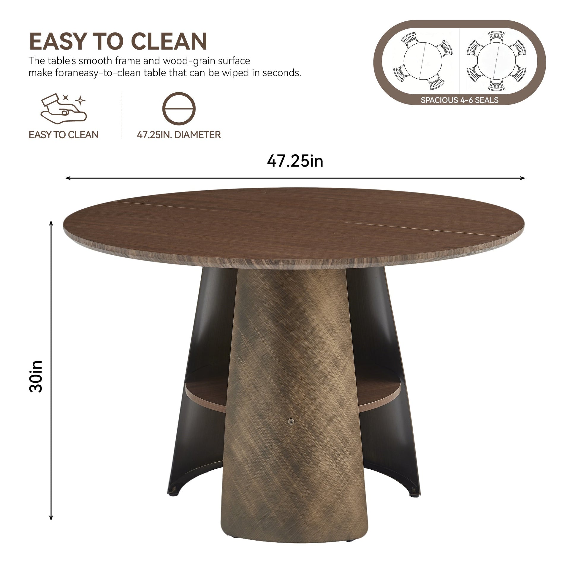 47.25 Inch  Retro Style Round Dining Table
