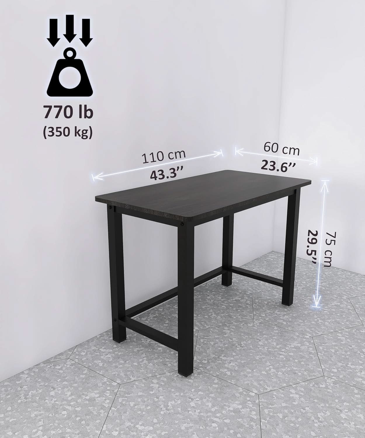 43 Inch Home Office Desk With Heavy Duty Steel Frame