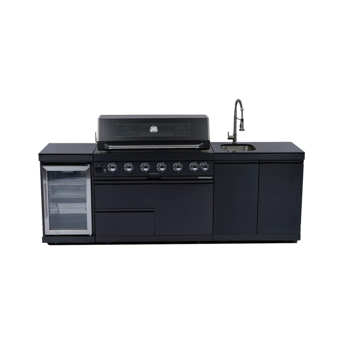 Belmont 43-Inch 6-Burner 85K BTU Stainless Steel Outdoor BBQ Kitchen Grill Island With Wine Cooler, Rotisserie, And Sink (SAK19476)