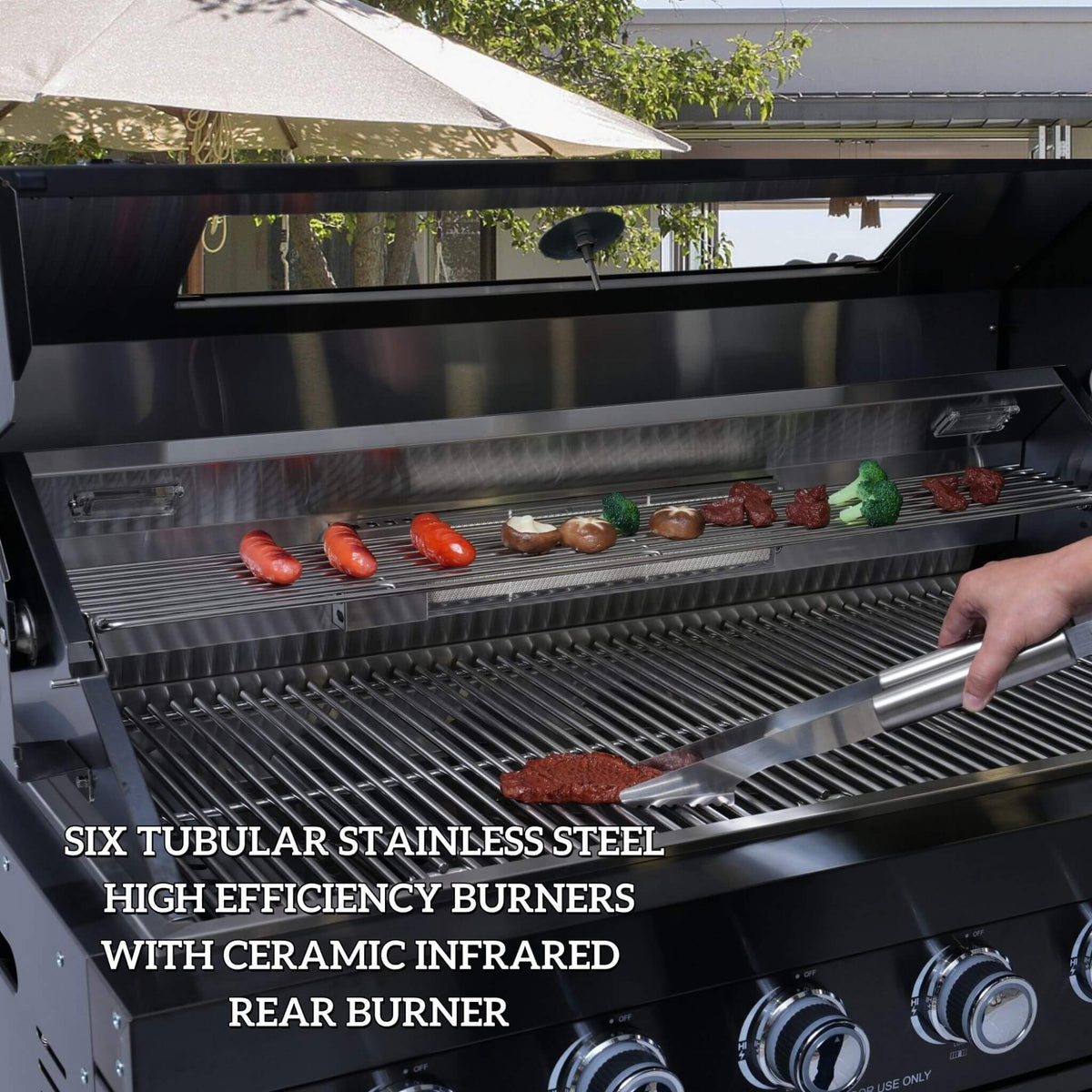 Belmont 43-Inch 6-Burner 85K BTU Stainless Steel Outdoor BBQ Kitchen Grill Island With Wine Cooler, Rotisserie, And Sink (SAK19476)