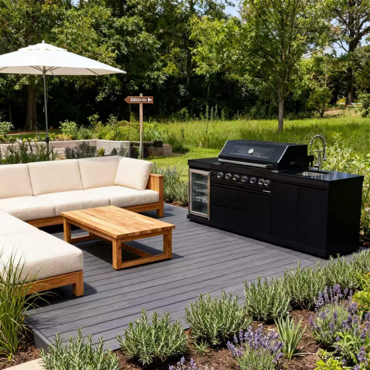 Belmont 43-Inch 6-Burner 85K BTU Stainless Steel Outdoor BBQ Kitchen Grill Island With Wine Cooler, Rotisserie, And Sink (SAK19476)