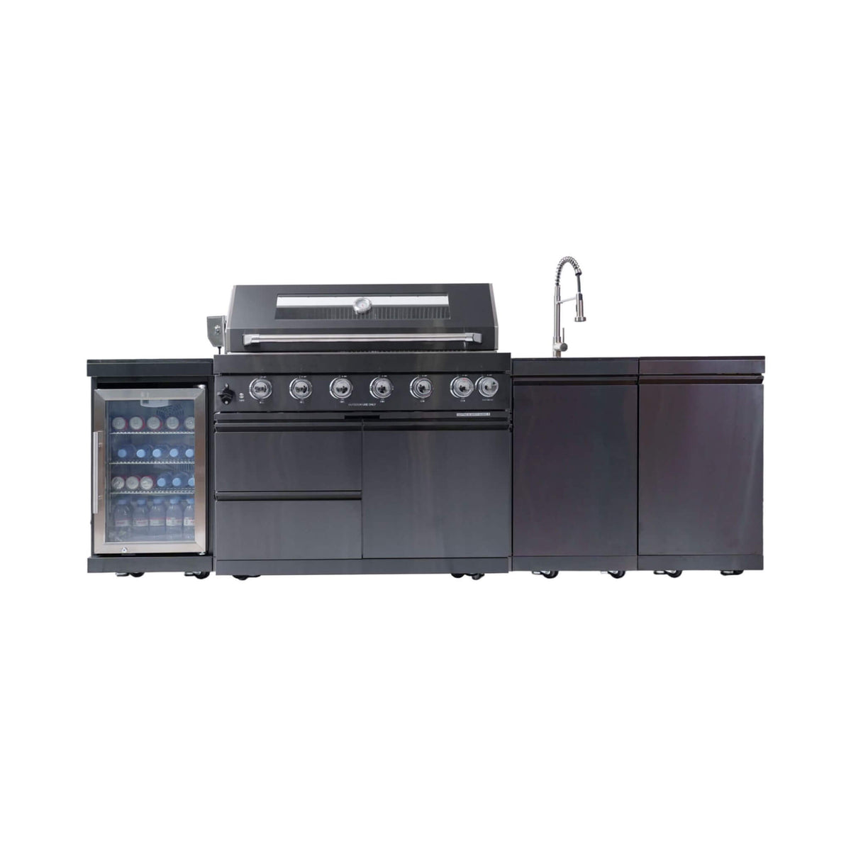 Belmont 43-Inch 6-Burner 85K BTU Stainless Steel Outdoor BBQ Kitchen Grill Island With Wine Cooler, Rotisserie, And Sink (SAK19476)