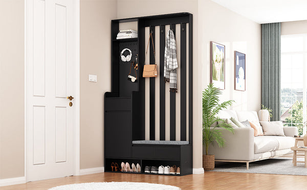 39.3'W70.8'H multifunctional corridor shoe cabinet with soft padded nail board and black hanger with entrance hook