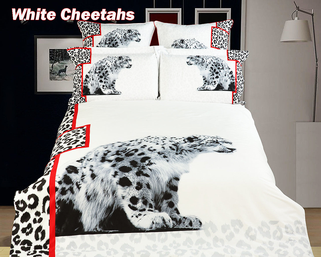 Dolce Mela Safari Themed Luxury Queen Bedding Duvet Cover Set - White Cheetahs