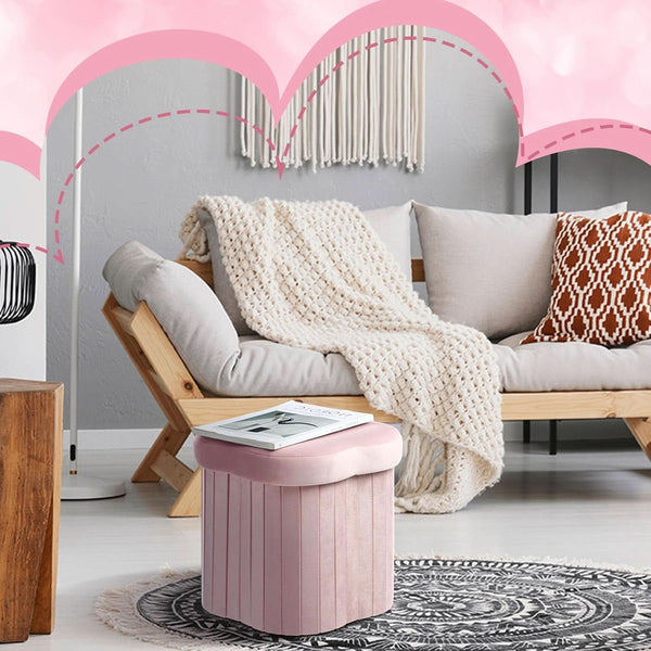 Flower Shaped Velvet Foldable Storage Ottoman Pink