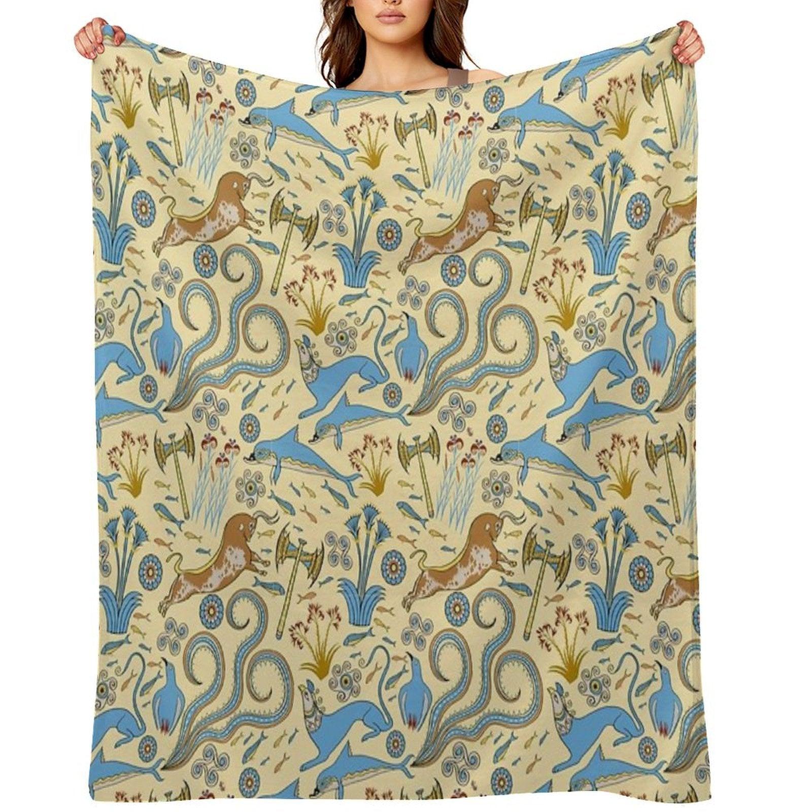 Minoan Fresco Motifs Pattern Throw Blanket